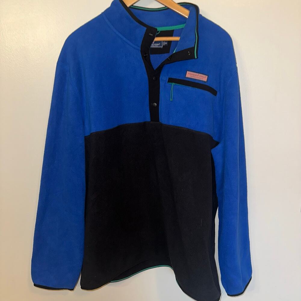 Vineyard Vines Men’s XXL Blue Black Fleece Snap Pullover Jacket Colorblock
